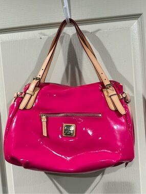 Dooney & Bourke Magenta Patent Leather Double Handle Zipper Closure Shoulder Bag